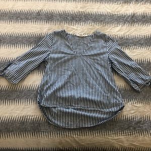 3/4 tie sleeve nautical blue white striped blouse